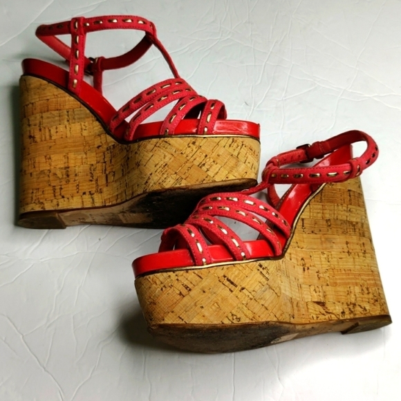 Christian Dior red leather wedge heels - Picture 6 of 10